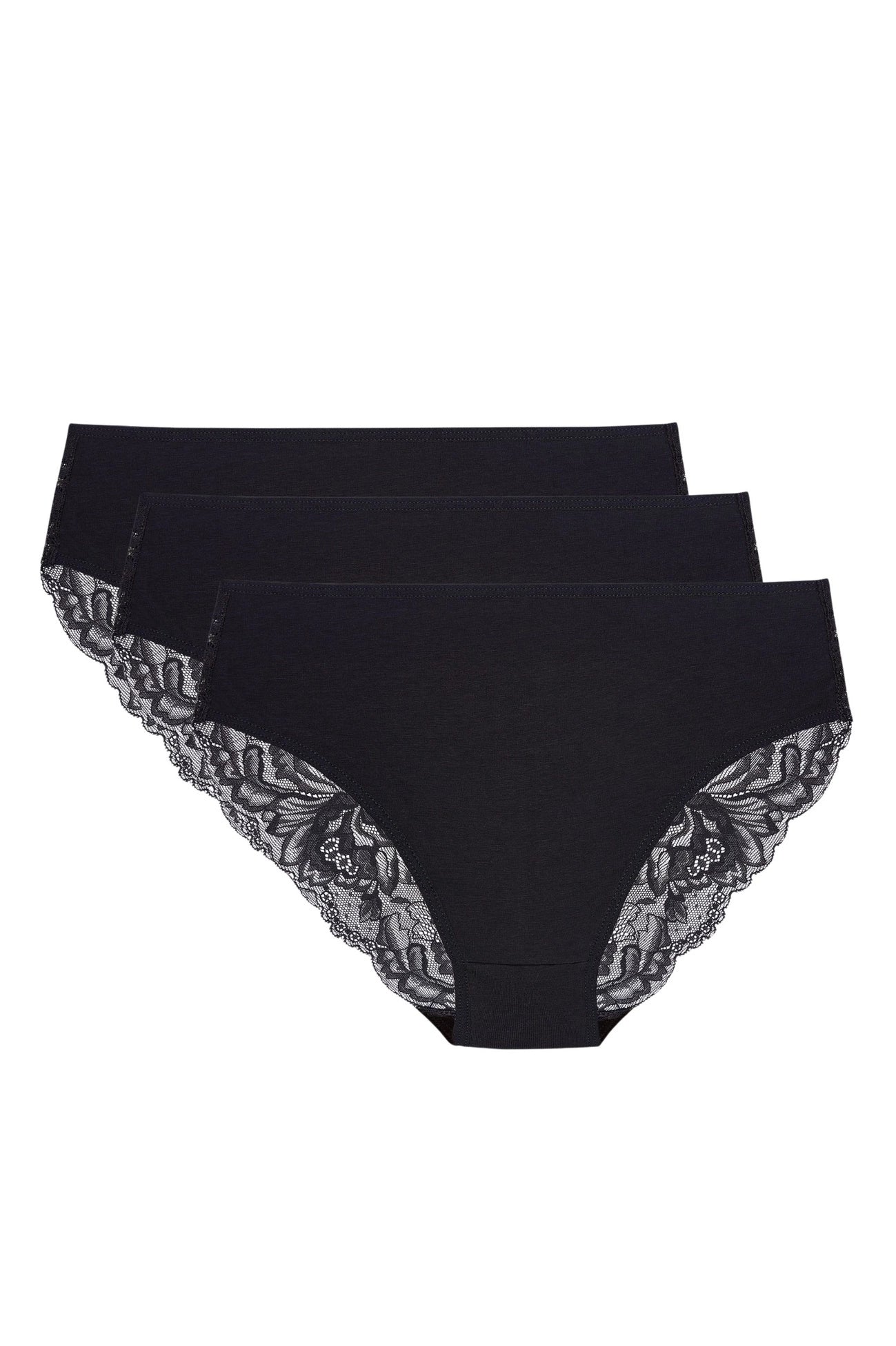 Eliza cotton briefs with lace back 3-pack (black) (Discount Group A) | MySalvio