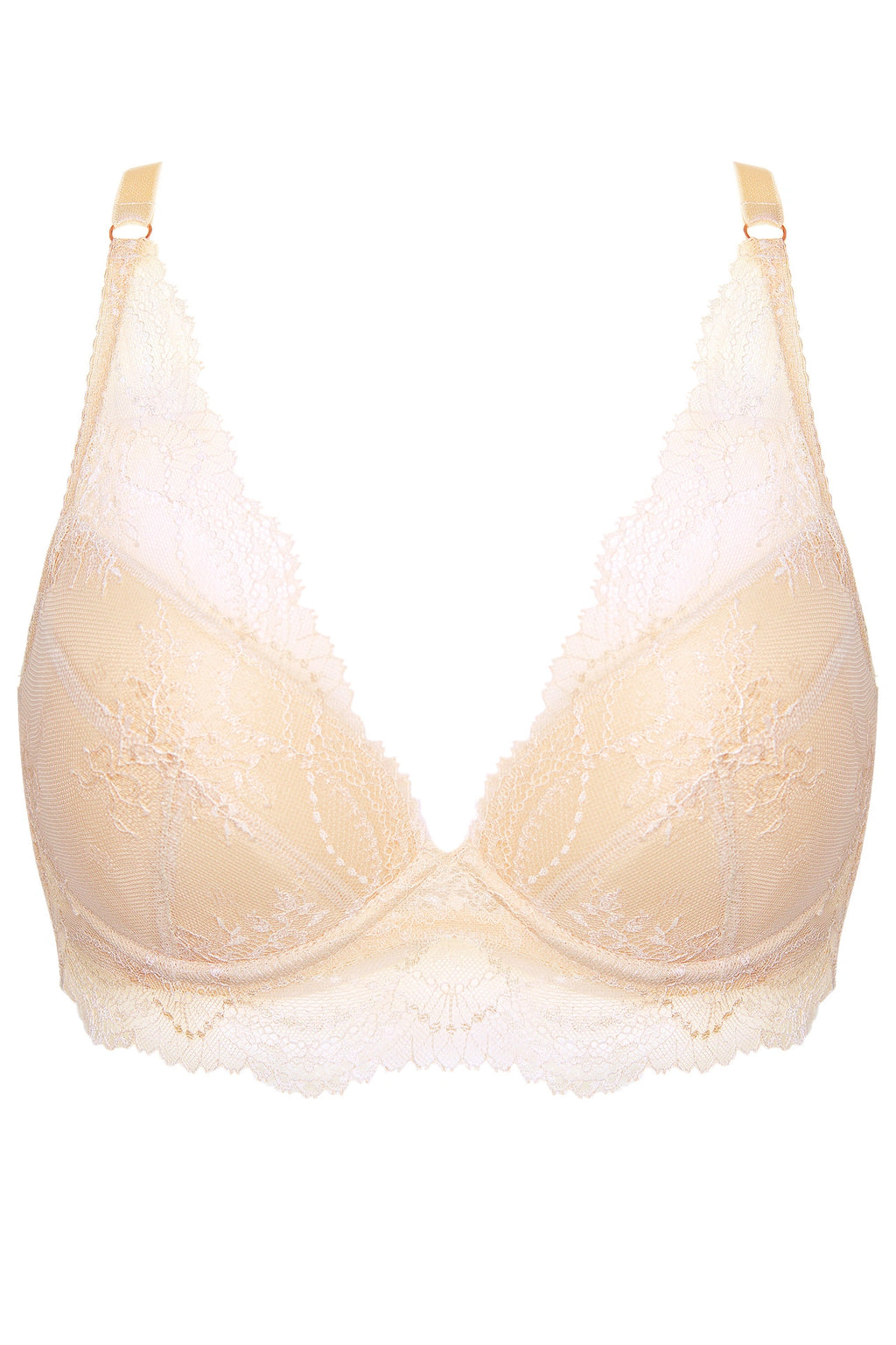 Beige Padded Lace Plunge Bra Sophie | Gorteks | MySalvio