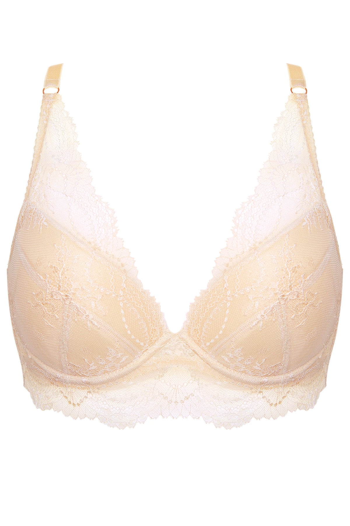 Beige Padded Lace Plunge Bra Sophie | Gorteks | MySalvio