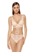 Beige Padded Lace Plunge Bra Sophie | Gorteks | MySalvio